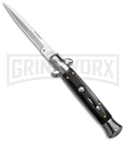 9" Anomaly Stiletto Black Pearlex Automatic Knife - Satin Bayo