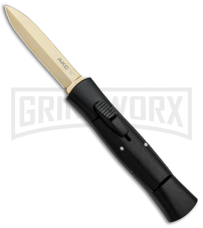 AKC 007 Concord Black OTF Automatic Knife - Dagger Gold Plain 1 AKC 007 Concord Black OTF Automatic Knife - Dagger Gold Plain