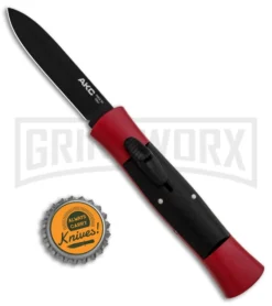 AKC 007 Concord Red/Black OTF Automatic Knife - Flat Black -Grindworx Shop AKC 007 Concord OTF Red Black Flat GX 30499 jr bottlecap large 1
