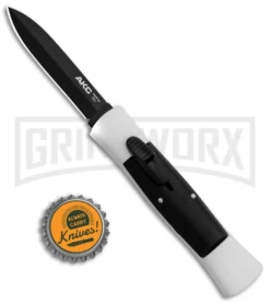 AKC 007 Concord White/Black OTF Automatic Knife - Dagger Black -Grindworx Shop AKC 007 Concord OTF White Black Dagger GX 30494 jr bottlecap large