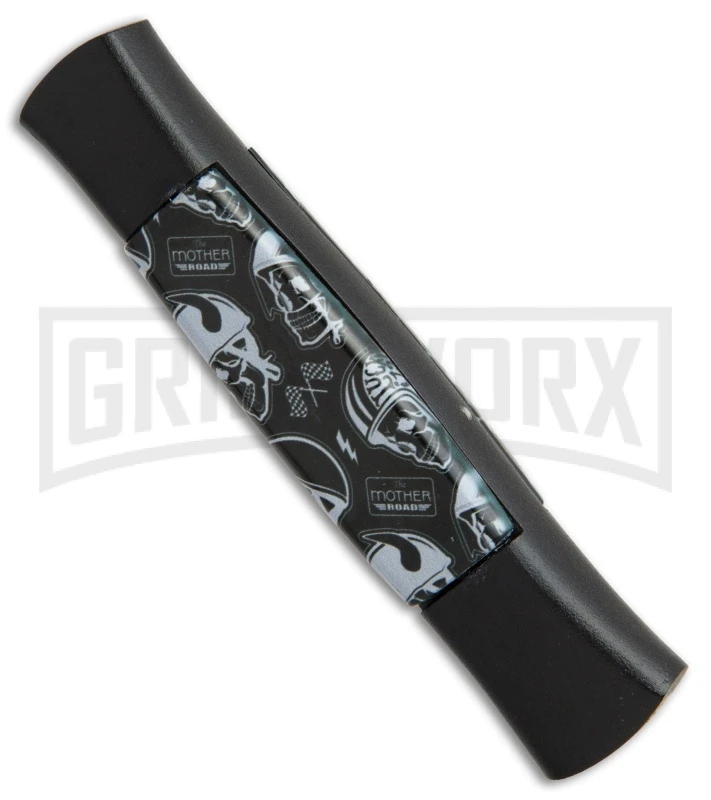 AKC 077 Concord Route 66 Skull OTF Automatic Knife - Black Plain 2 AKC 077 Concord Route 66 Skull OTF Automatic Knife - Black Plain - Image 2