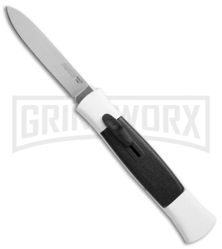 AKC 077 Concord White/Black OTF Automatic Knife - Flat Satin Plain 1 AKC 077 Concord White/Black OTF Automatic Knife - Flat Satin Plain