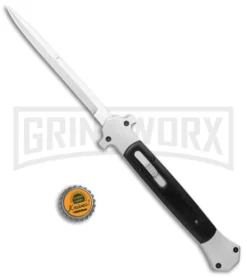 Mago 13" Black D/A Italian Stiletto OTF Knife - Satin Plain Bayo -Grindworx Shop AKC 13in Double Action Italian Stiletto OTF Satin Bayo GX 38120 jr bottleca large