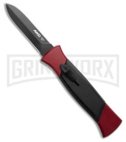 AKC 777 Blackfinger Red/Black OTF Automatic Knife - Black Plain Dagger