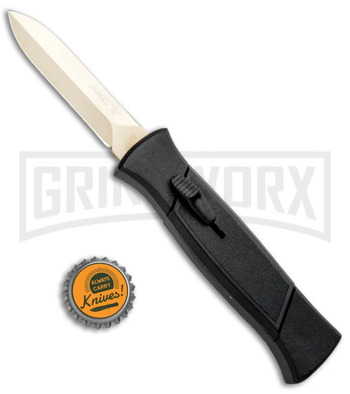 AKC 777 Blackfinger Black OTF Automatic Knife - Dagger Gold Plain 4 AKC 777 Blackfinger Black OTF Automatic Knife - Dagger Gold Plain - Image 4