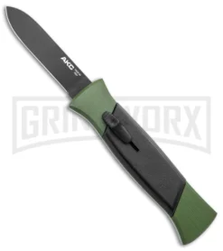 AKC 777 Blackfinger Green/Black OTF Automatic Knife - Black Plain
