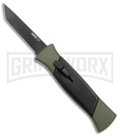 AKC 777 Blackfinger Green/Black OTF Automatic Knife - Black Tanto
