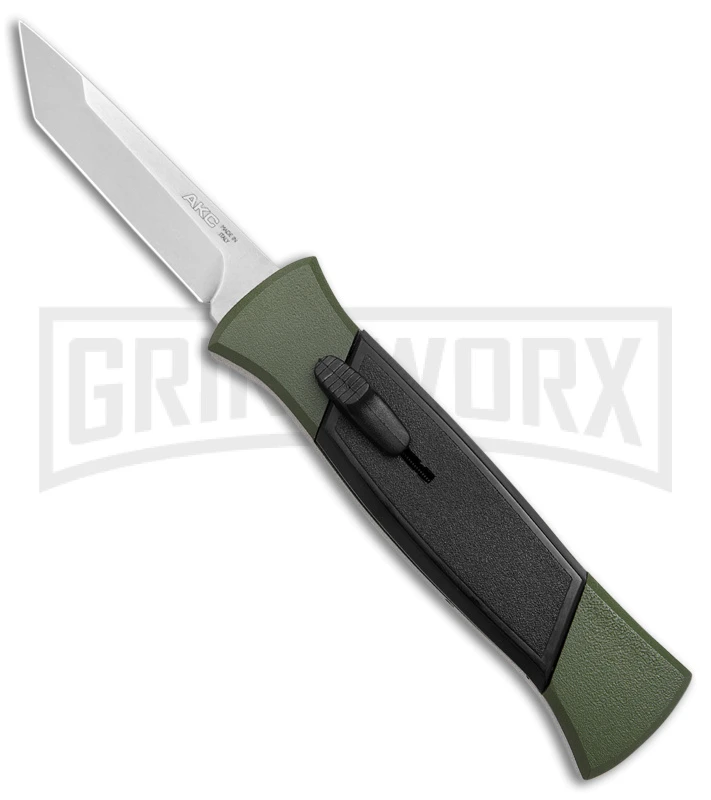 AKC 777 Blackfinger Green/Black OTF Automatic Knife - Satin Tanto 1 AKC 777 Blackfinger Green/Black OTF Automatic Knife - Satin Tanto