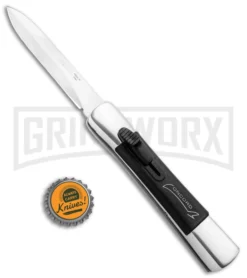 AKC Concord Polish/Black OTF Automatic Knife - Dagger Satin Plain -Grindworx Shop AKC Concord Dagger OTF Auto Polish Black Satin BHQ 92038 jr bottlecap large 1