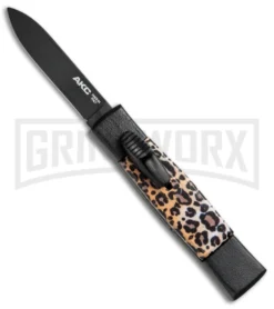AKC Minion Concord Leopard OTF Automatic Knife - Flat Black Plain