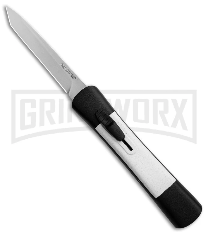 AKC Concord Black/White OTF Automatic Knife - Tanto Satin Plain 1 AKC Concord Black/White OTF Automatic Knife - Tanto Satin Plain