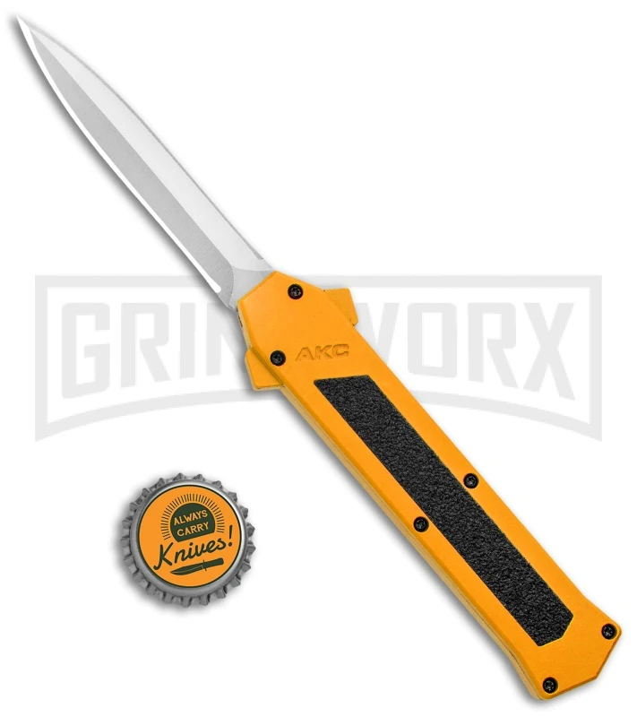 AKC F-16 Yellow D/A OTF Automatic Knife - Dagger Satin Plain 4 AKC F-16 Yellow D/A OTF Automatic Knife - Dagger Satin Plain - Image 4