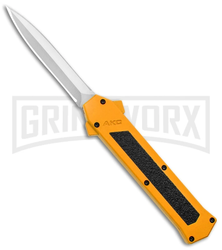 AKC F-16 Yellow D/A OTF Automatic Knife - Dagger Satin Plain 1 AKC F-16 Yellow D/A OTF Automatic Knife - Dagger Satin Plain