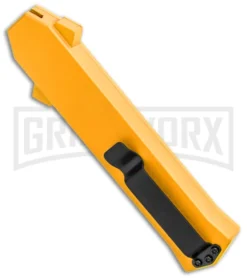 AKC F-16 Yellow D/A OTF Automatic Knife - Dagger Satin Plain 6 AKC F-16 Yellow D/A OTF Automatic Knife - Dagger Satin Plain -Grindworx Shop AKC F 16 Yellow DA OTF Auto Dagger Satin GX 37626 jr side large