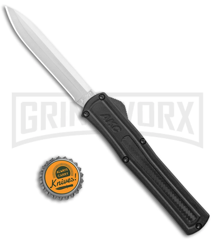 AKC F-20 Black CF D/A OTF Automatic Knife - Spear Point Satin Plain 4 AKC F-20 Black CF D/A OTF Automatic Knife - Spear Point Satin Plain - Image 4