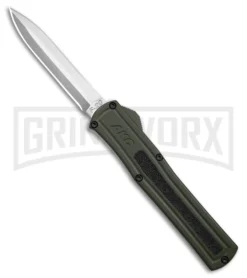 AKC F-20 D/A OTF OD Green Aluminum Automatic Knife - Satin Plain