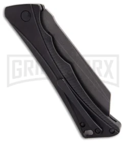 AKC Smarty Black Automatic Knife Reverse Tanto - Black SW Plain -Grindworx Shop AKC Smarty Automatic Knife Button Lock Black Aluminum Stonewash side kc large