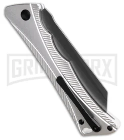 AKC Smarty Silver W/Black Bolster Automatic Knife Reverse Tanto - Black SW Plain 5 AKC Smarty Silver W/Black Bolster Automatic Knife Reverse Tanto - Black SW Plain -Grindworx Shop AKC Smarty Automatic Knife Silver w Black Bolster 3.3in Black Stonewash BHQ 185812 hd side large 1