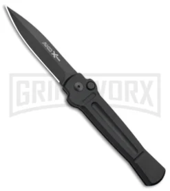 AKC X-treme Ace Black Automatic Knife - Black Plain