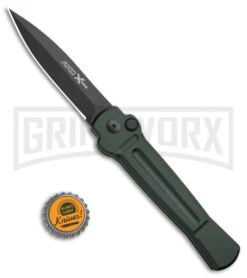 AKC X-treme Ace Dark Green Automatic Knife - Black Plain -Grindworx Shop AKC X TREME ACE Side Opening Automatic Knife Green Black BHQ 100385 kp bottle cap large
