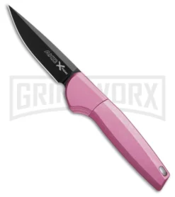 AKC X-Treme Spy Purple Aluminum Bolster Release Automatic Knife - Black Plain