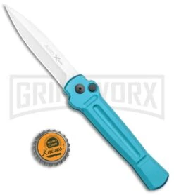AKC X-treme ACE Light Blue Automatic Knife - Satin Plain -Grindworx Shop AKC X treme Ace Auto Light Blue Satin BHQ 105418 jr bottlecap large