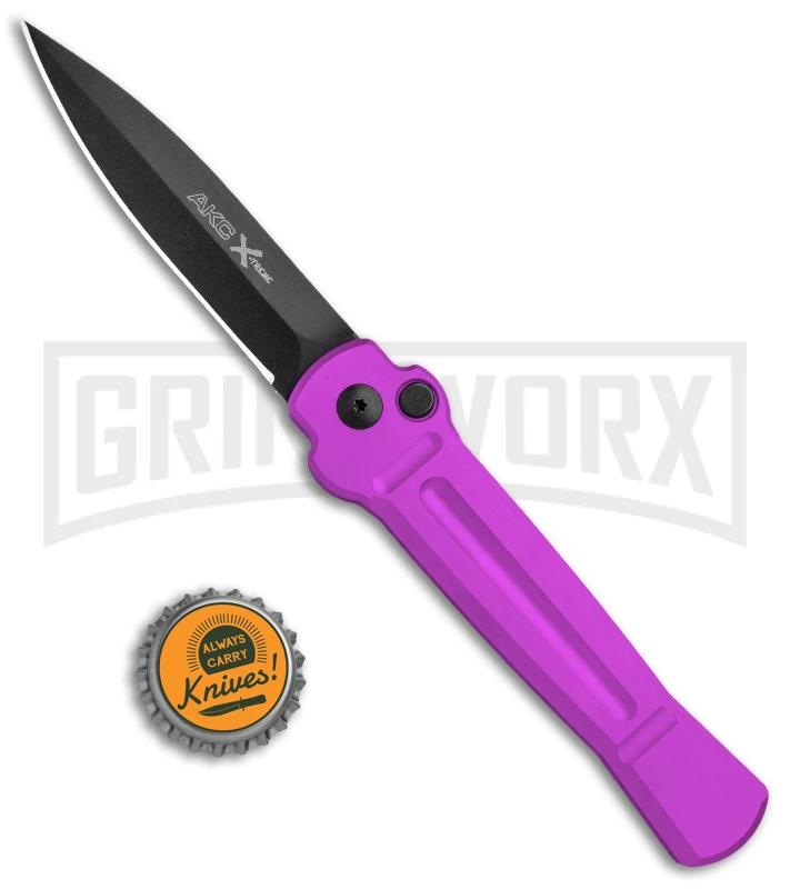 AKC X-treme Ace Purple Automatic Knife - Black Plain 4 AKC X-treme Ace Purple Automatic Knife - Black Plain - Image 4