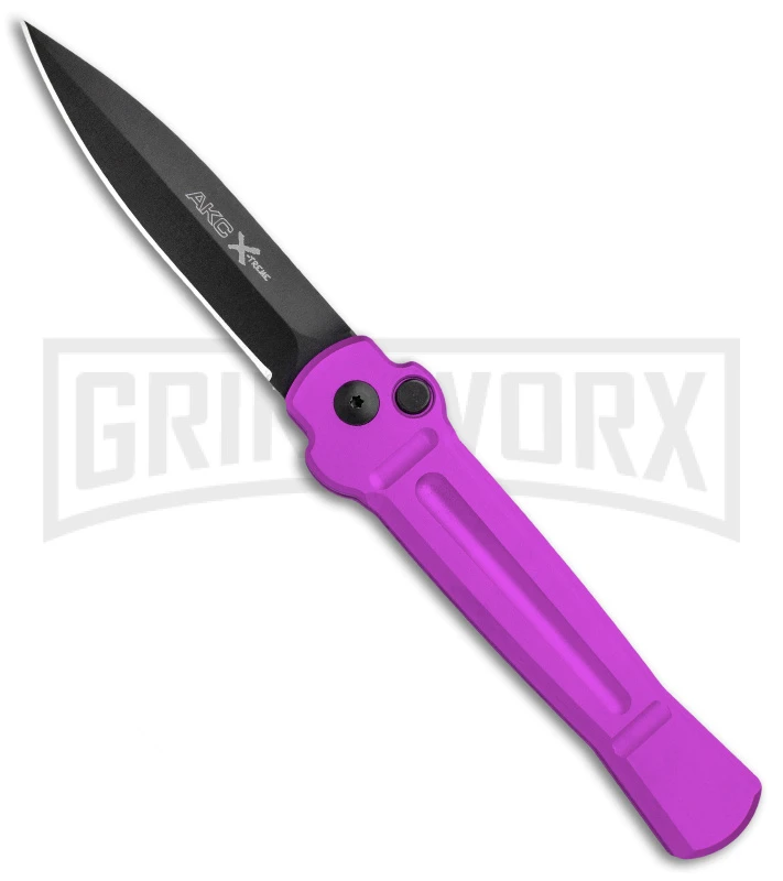 AKC X-treme Ace Purple Automatic Knife - Black Plain 1 AKC X-treme Ace Purple Automatic Knife - Black Plain