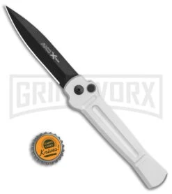 AKC X-treme Ace Silver Black Automatic Knife -Grindworx Shop AKC X treme Ace Auto Silver Black BHQ 113942 jr bottlecap large