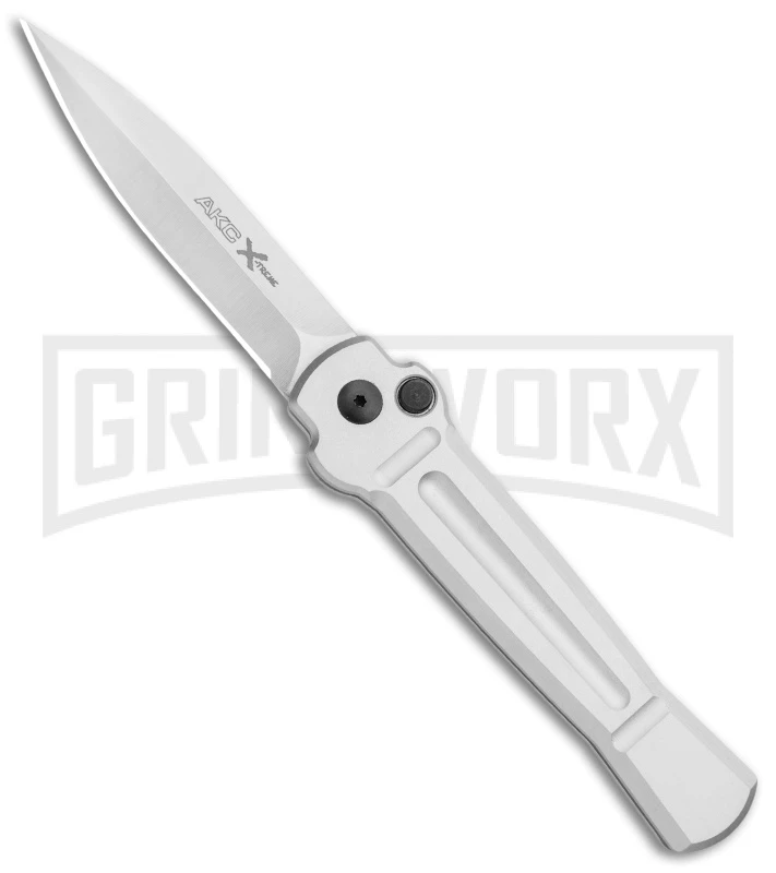AKC X-treme Ace Silver Automatic Knife - Satin Plain 1 AKC X-treme Ace Silver Automatic Knife - Satin Plain