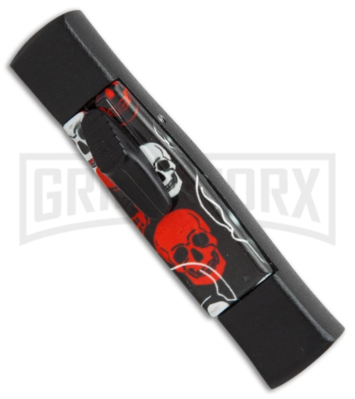 AKC Minion Concord Red/White Skull OTF Automatic Knife - Black Flat 3 AKC Minion Concord Red/White Skull OTF Automatic Knife - Black Flat - Image 3