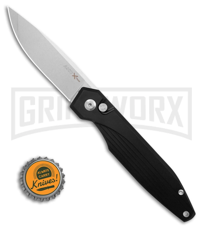 AKC X-treme Dandy Black Aluminum Automatic Knife - Stonewash Plain 4 AKC X-treme Dandy Black Aluminum Automatic Knife - Stonewash Plain - Image 4