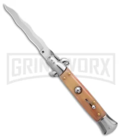 9" Anomaly Stiletto Red Marble Pearlex Automatic Knife - Satin Kriss