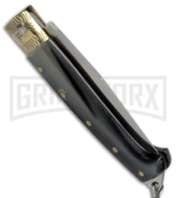 Antonini Knives Mini Pattada Dark Horn Folding Knife - Satin Plain -Grindworx Shop Antonini Mini Pattada Dark Horn BHQ 50279 jr side large