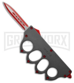 Atomic 1918 Gray OTF Automatic Knuckle Dagger Knife - Red Plain