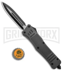 Atomic Defender Large OTF Automatic Knife Gray - Two Tone Dagger -Grindworx Shop Atomic Defender Dagger Gray OTF Auto TT Plain GX 33727 jr bottlecap large