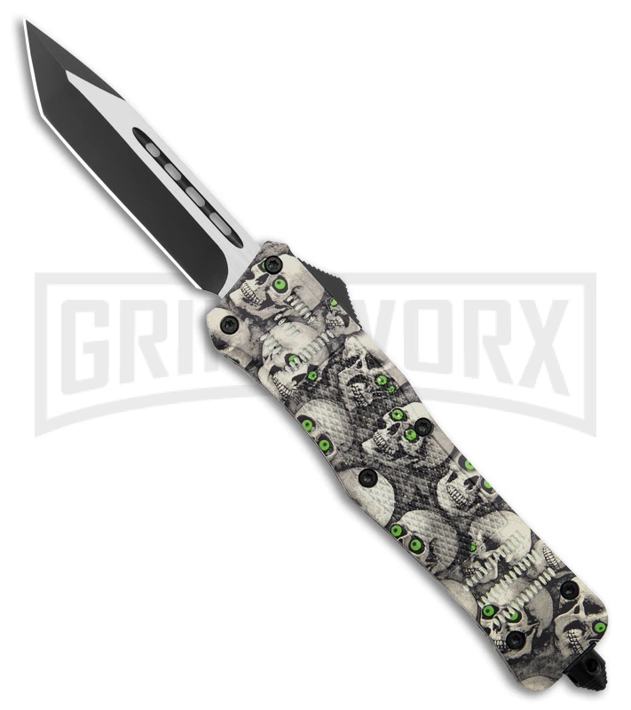 Atomic Defender Large OTF Automatic Knife Ghost White Skull - Two Tone Tanto 1 Atomic Defender Large OTF Automatic Knife Ghost White Skull - Two Tone Tanto