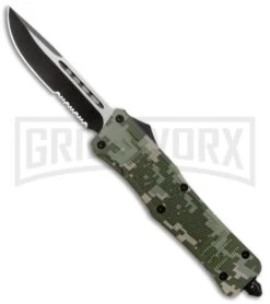 Atomic Defender Large OTF Automatic Green Digi Camo - Serr Two-Tone Drop Point