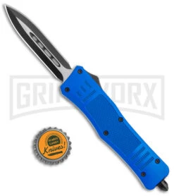 Medium Atomic Defender Blue Automatic Dagger Knife - Two-Tone Plain -Grindworx Shop Atomic Defender Medium OTF Auto Blue TT Dagger BHQ 141094 jr bottlecap 2 large