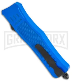 Medium Atomic Defender Blue Automatic Dagger Knife - Two-Tone Plain -Grindworx Shop Atomic Defender Medium OTF Auto Blue TT Dagger BHQ 141094 jr side 2 large