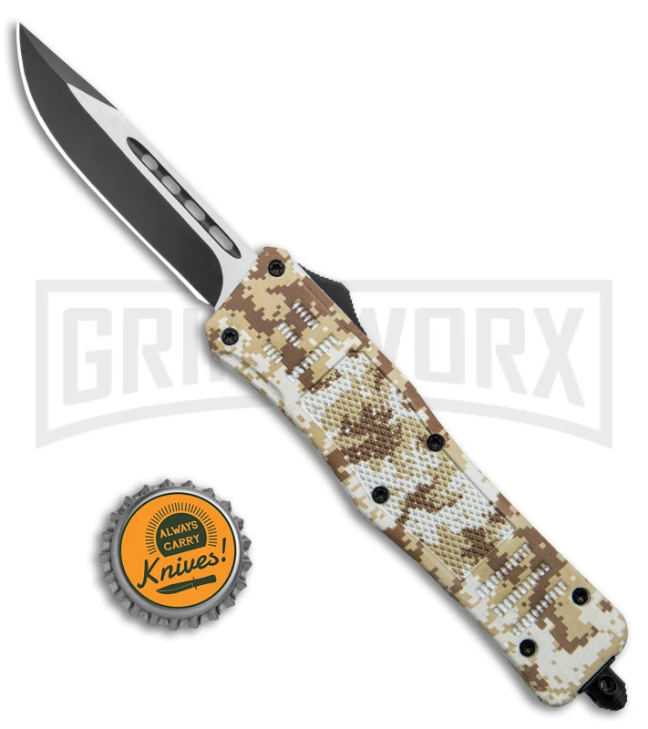 Atomic Defender Medium Tan Digi Camo OTF Automatic Knife - Two Tone Plain 4 Atomic Defender Medium Tan Digi Camo OTF Automatic Knife - Two Tone Plain - Image 4