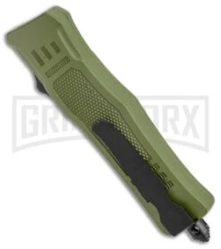Atomic Defender Mini OTF Automatic Knife Army Green - Two Tone Tanto -Grindworx Shop Atomic Defender Mini OTF Auto Army Green TT Tanto GX 37550 jr side large