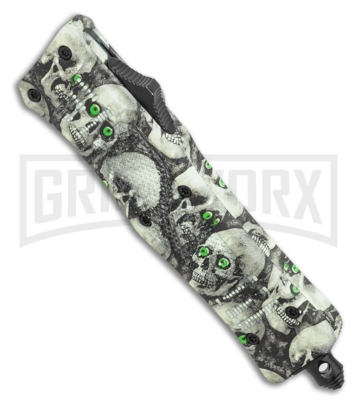 Atomic Defender Mini OTF Automatic Knife Green Skull - Two Tone Drop Point 2 Atomic Defender Mini OTF Automatic Knife Green Skull - Two Tone Drop Point - Image 2
