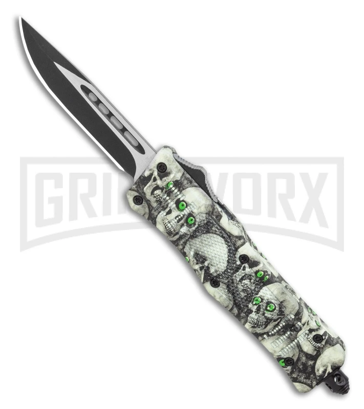Atomic Defender Mini OTF Automatic Knife Green Skull - Two Tone Drop Point 1 Atomic Defender Mini OTF Automatic Knife Green Skull - Two Tone Drop Point