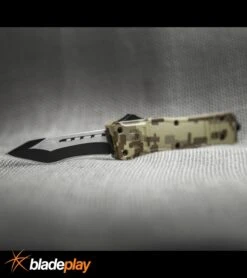 Atomic Defender Large OTF Automatic Knife Tan Digi Camo - Two Tone Recurve Tanto -Grindworx Shop Atomic Defender Recurve Tanto Tan Camo OTF TT 6PA20 55CA BP 19789 jr lifestyle large