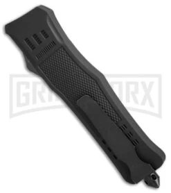 Atomic Defender Large OTF Automatic Knife Black - Two Tone Drop Point -Grindworx Shop Atomic Defender drop point black two tone plain BP 19354 er side large