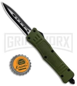 Atomic Defender Mini OTF Automatic Knife Dark Green - Two Tone Dagger -Grindworx Shop Atomic Mini Defender Green OTF Auto Black Dagger Plain GX 32297 jr bottlecap large