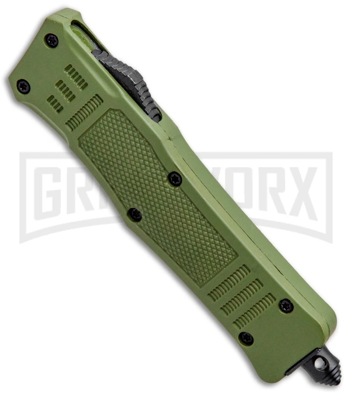 Atomic Defender Mini OTF Automatic Knife OD Green - Serr Black Dagger 2 Atomic Defender Mini OTF Automatic Knife OD Green - Serr Black Dagger - Image 2