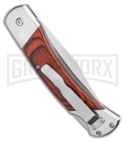 Bear And Son Rosewood Automatic Lockback Knife - Satin Plain -Grindworx Shop Bear and Son Automatic Lockback Knife Rosewood 5 Satin BHQ 120296 LS Side large