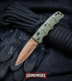 Boker Kalashnikov Desert Warrior Dagger Automatic Knife - Copper Plain -Grindworx Shop Boker Desert Warrior Kalashnikov Dagger Automatic Knife OD Green Copper BHQ30436 kp rope web large